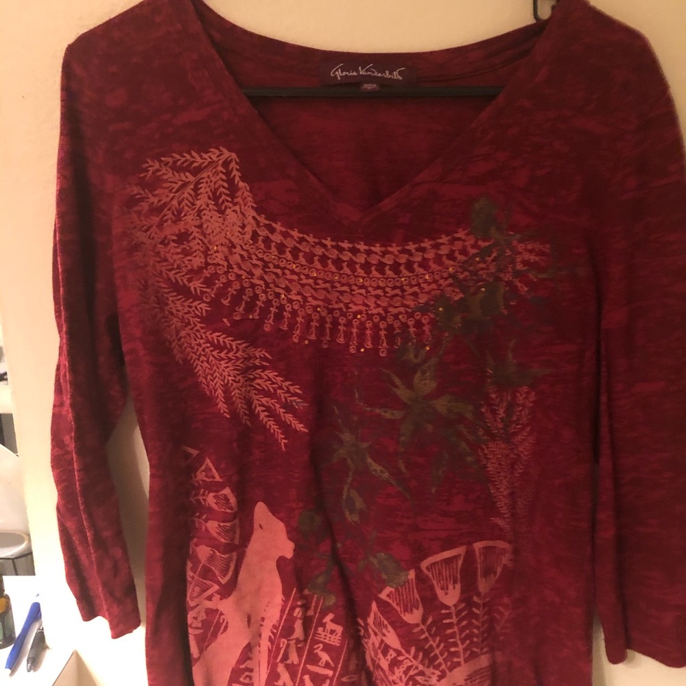 Gloria Vanderbilt long sleeve V-neck shirt size L